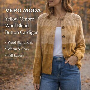 Vero Moda Yellow Ombre Wool Blend Button Cardigan Sweater SZM Classic Layering